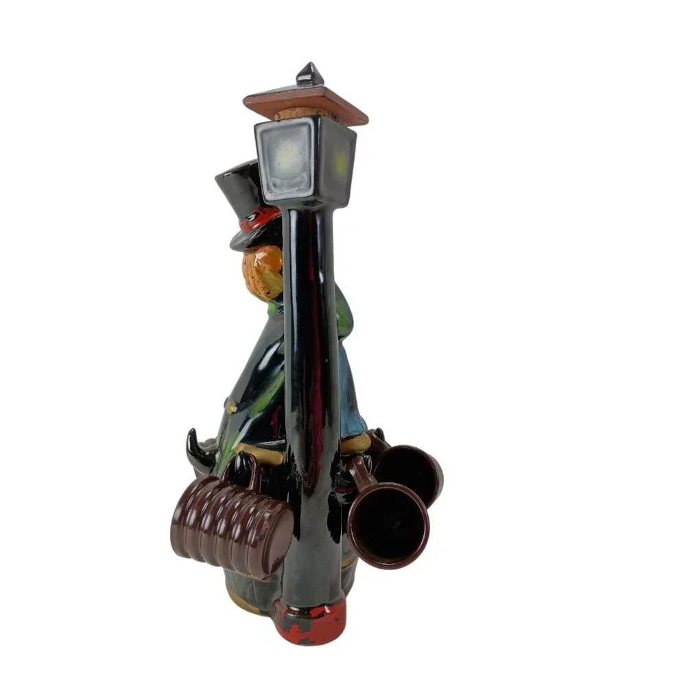 Hobo on a Barrel and Lamppost  W/5 Mini Cups Decanter Empty Bottle Vintage